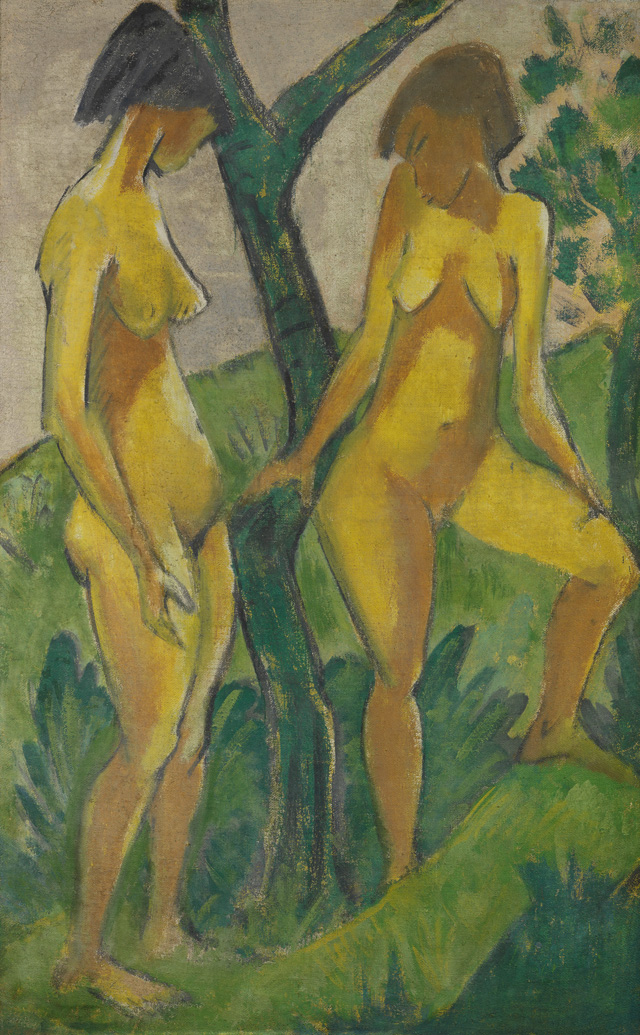 Otto Mueller. Two Girls, around 1925. Distemper on hessian, 175 x 111 cm. Staatliche Museen zu Berlin, Nationalgalerie. © bpk / Nationalgalerie, SMB. Photo: Jörg P. Anders.