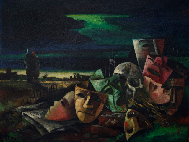 Horst Strempel. Masks, 1946. Oil tempera on canvas, 72.5 x 95 cm. Private collection. © VG-Bild Kunst, Bonn 2018. Photo: kunst-archive.net.