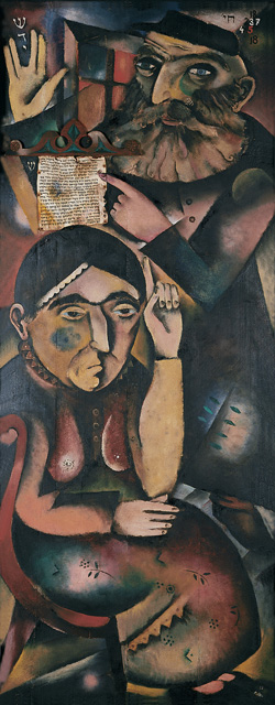 Jankel Adler. Moi rodzice (My parents), 1921. Oil on wood, 136 x 54 cm. Kunstmuseum Łódź. © Kunstmuseum Łódź. © VG-Bild Kunst, Bonn 2018.