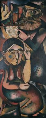 Jankel Adler. Moi rodzice (My parents), 1921. Oil on wood, 136 x 54 cm. Kunstmuseum Łódź. © Kunstmuseum Łódź. © VG-Bild Kunst, Bonn 2018.