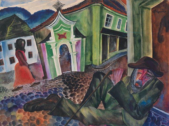 Conrad Felixmüller. The Beggar of Prachatice, 1924. Watercolour, gouache and graphite on paper, 50 x 64.5 cm. The George Economou Collection. © DACS, 2018.