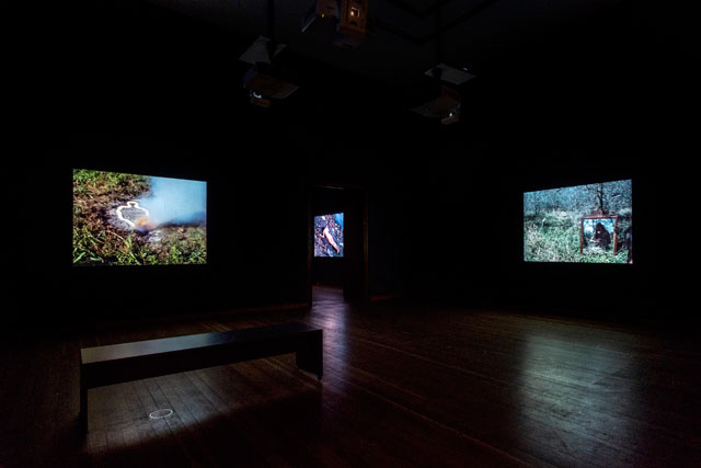 Installation view of Covered in Time and History: The Films of Anna Mendieta at Gropius Bau, Berlin. Copyright The Estate of Ana Mendieta Collection, LLC. Courtesy of Galerie Lelong & Co.