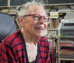 Vera Molnár talking to Studio International in her Paris studio, 11 July 2017. Photograph: Martin Kennedy.