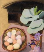 Cedric Morris. Cotyledon and Eggs, 1944. Oil on canvas. © Colchester Art Society. Courtesy the Cedric Morris Estate.