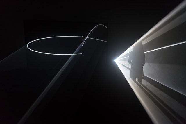 Installation view of Anthony McCall: Solid Light Works at Hepworth Wakefield. Photograph: Guzelian.