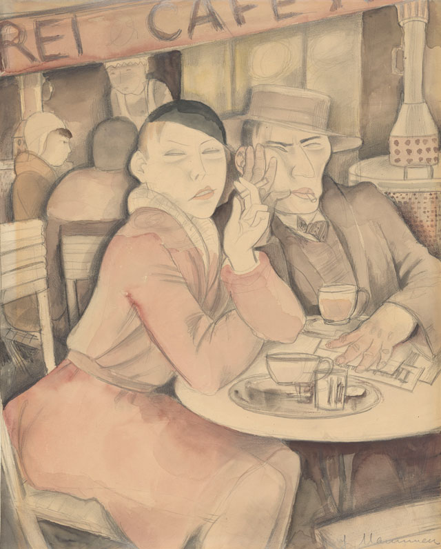 Jeanne Mammen. Café Reimann, c1931. Watercolour and pencil on paper, 45.7 x 36.2 cm. The Morgan Library & Museum, New York. Bequest of Fred Ebb. © VG Bild-Kunst, Bonn 2017 / ARS New York, 2017, Repro: © The Morgan Library, New York.