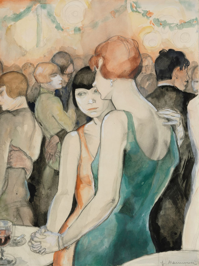 Jeanne Mammen. Two Women, Dancing, c1928. Watercolour and pencil on paper, 48 x 36 cm. Private Collection, Berlin. © VG Bild-Kunst, Bonn 2017, Repro: © Volker-H. Schneider, Berlin.