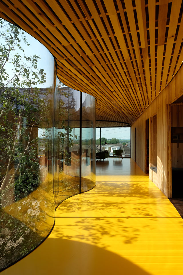 View from the entrance, Maggie’s Centre for cancer care, Oldham. Photograph: Jasmin Sohi.