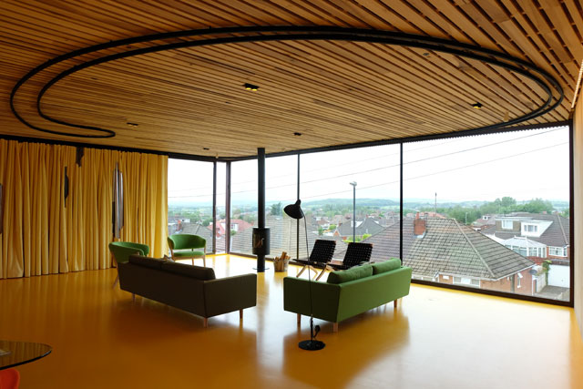 View out over the town and the Penines, Maggie’s Centre for cancer care, Oldham. Photograph: Jasmin Sohi.