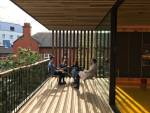 View of the terrace, Maggie’s Centre for cancer care, Oldham. Photograph: Alex de Rijke.