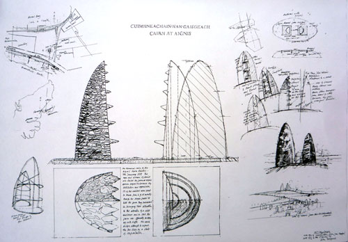 Will Maclean. Construction drawing, Land raiders memorial, Aignish, 1994.