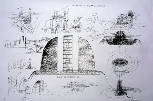 Will Maclean. Construction drawing, Land raiders memorial, Cairn at Gress, Isle of Lewis 2013.