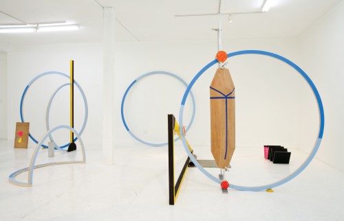 Ohad Mermomi. The Working Day, 2012. Wood, acrylic paint, aluminium, PVC, concrete, paper. Photograph: Silvia Ross.