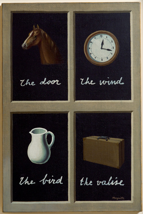 René Magritte. La clef des songes (The Interpretation of Dreams), 1935. Oil on canvas, 16 1/8 x 10 5/8″ (41 x 27 cm). Collection of Jasper Johns. © Charly Herscovici - ADAGP – ARS, 2013. Photograph: Jerry Thompson.