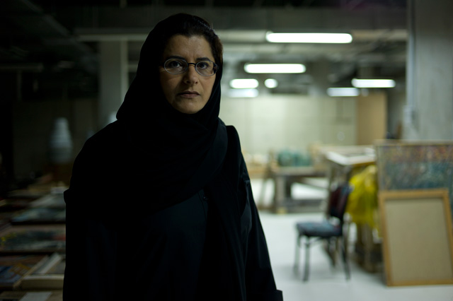 Maha Malluh in her studio in Riyadh. Photographer: Nora Alissa.