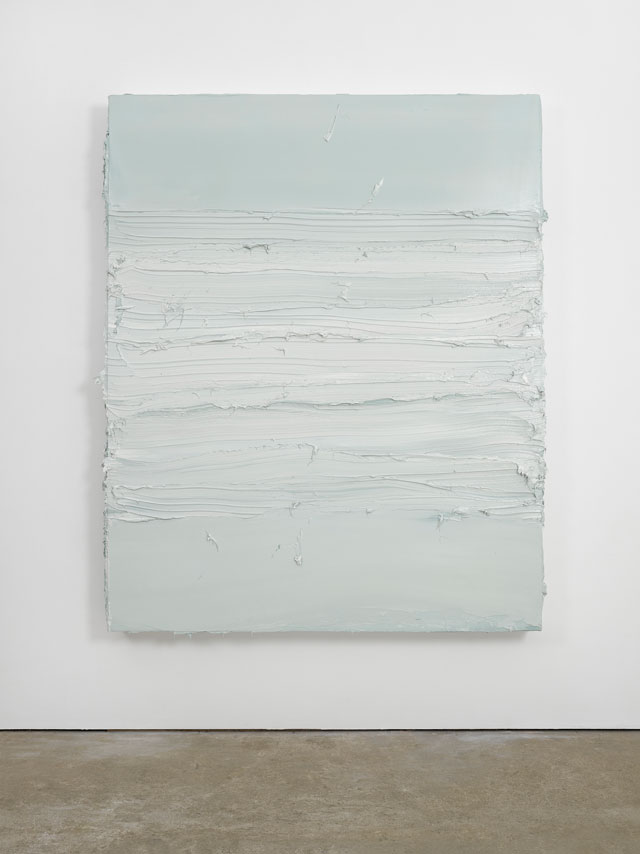 Jason Martin. Untitled (Davy’s Grey / Titanium White / Raw Umber), 2016. Oil on aluminium, 220 x 178 cm (86 5/8 x 70 in). © Jason Martin; Courtesy Lisson Gallery.