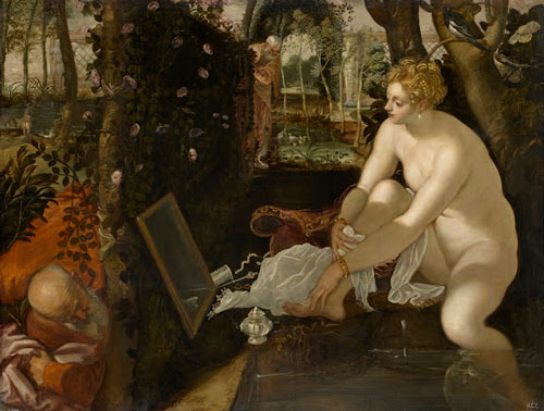 Jacopo Robusti, called Tintoretto. <em>Susanna and the Elders</em>, c1555-6. Oil on canvas, 57½ x 76¼ in. Kunsthistorisches Museum, Vienna.