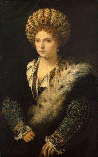 Tiziano Vecellio, called Titian. <em>Portrait of Isabella d’Este, Marchioness of Mantua</em>, c1534-6. Oil on canvas, 40⅛ x 25¼ in. Kunsthistorisches Museum, Vienna.