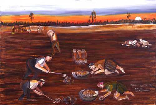 Mayer Kirshenblatt. <em>Potato Harvest, Ilza</em> 2001. Acrylic on canvas.  Collection of the artist.  Courtesy of Barbara Kirshenblatt-Gimblett.   © 2009 Mayer Kirshenblatt.