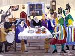 Mayer Kirshenblatt. <em>Purim Play: “The Kraków Wedding”,</em> c. 1994. Acrylic on canvas.  Collection of Barbara Kirshenblatt-Gimblett and Max Gimblett, New York.  Courtesy of Barbara Kirshenblatt-Gimblett.  © 2009 Mayer Kirshenblatt.