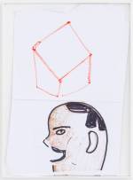 Rose Wylie. Arab Head and Box, year unknown. Ink and coloured pencil, 33.5 x 25 x 1.5 cm. Photograph: Damian Griffiths.