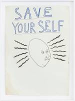 Saul Adamczewski. Save Yourself!, year unknown. Ink on paper, 33.5 x 25 x 1.5 cm. Photograph: Damian Griffiths.