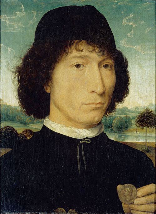 Hans Memling. Portrait of a Man with a Roman Coin (Bernardo Bembo?), c1473-1474. Oil on oak panel, 31 x 23.2 cm. Anversa, Koninklijk Museum voor Schone Kunsten.