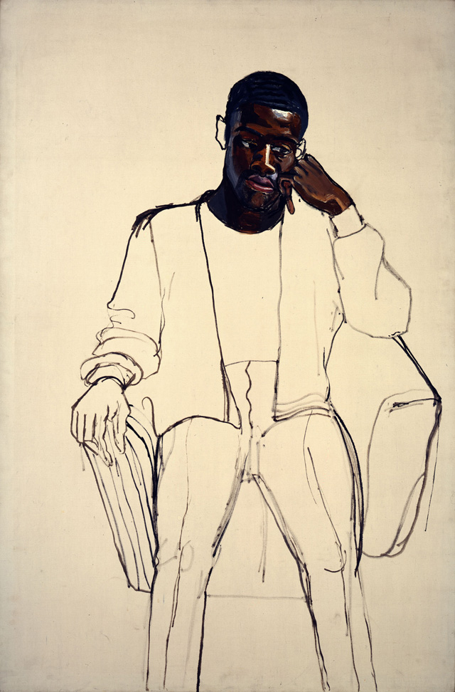 Alice Neel. James Hunter Black Draftee, 1965. Oil on canvas, 60 × 40 in (152.4 × 101.6 cm). COMMA Foundation, Belgium. © The Estate of Alice Neel.