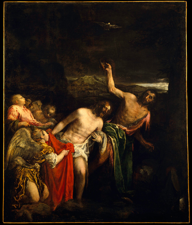 Jacopo Bassano (Jacopo da Ponte), The Baptism of Christ, c1590. Oil on canvas, 75 1/2 x 63 1/8 in (191.8 x 160.3 cm). The Metropolitan Museum of Art, New York, Partial and Promised Gift of Mr. and Mrs. Mark Fisch, 2012.