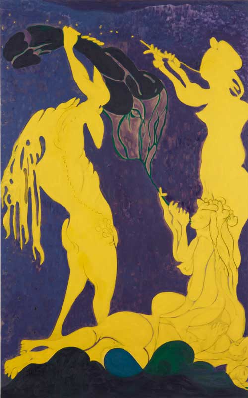 Chris Ofili. Ovid - Actaeon, 2011-12. Oil on charcoal on linen, 318 x 198.5 x 4 cm. Courtesy the Artist and Victoria Miro Gallery, London. © Chris Ofili Courtesy the Artist and Victoria Miro Gallery, London. Photography © Stephen White.