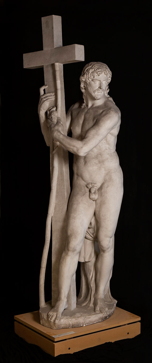 After Michelangelo. The Risen Christ, c1897-8 (copy after the Risen Christ, 1519-21, Santa Maria sopra Minerva, Rome). Plaster cast from approximately eight piece moulds consisting of approximately 81 individual pieces, 251 × 74 × 82.5 cm. Statens Museum for Kunst, Copenhagen. © SMK. Photograph: Jakob Skou-Hansen.