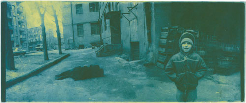 Boris Mikhailov. At Dusk (Series), 1993–2000. One of a series of 110 photographs, gelatin silver prints, blue hand toned, each 5 1/8 x 11 ¾ inches (13 x 29.5 cm).