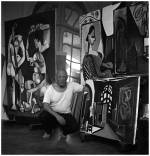 Lee Miller. Picasso with La Coiffure, Villa La Californie, France, 1956. Photograph: Lee Miller. © Lee Miller Archives, England 2015. All rights reserved. ©Succession Picasso/DACS, London 2015.