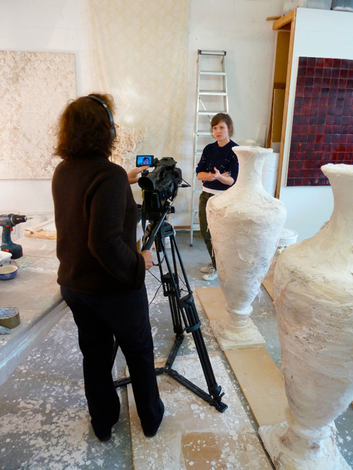 Susan Steinberg shooting with Jodie Carey at her studio in London. Photographer: Raphaella Fearns, 2012.