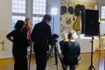 Susan Steinberg and film crew shooting Rose Wylie at her show at Städtische Galerie, Wolfsburg. Photographer: Sojo Yang, 2014.