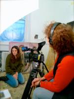 Susan Steinberg filming with Sarah Lederman at her London studio. Photographer: Adam Fletcher, 2011.