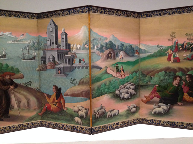 Screen panel Scenes of European Ways of Life, Momoyama period, 16th century. Ink and colour on paper.