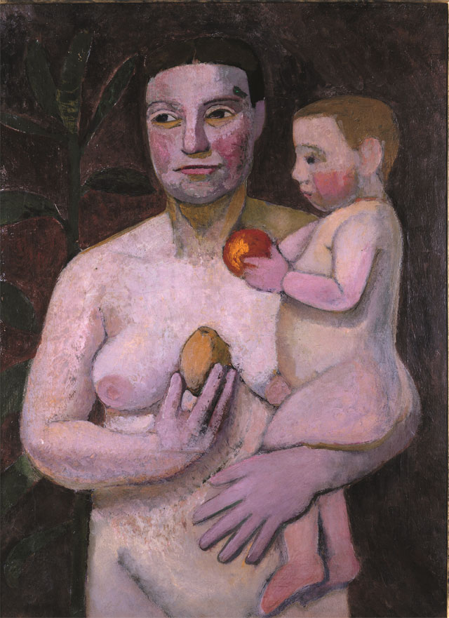 Paula Modersohn-Becker. Mère nue en buste, avec un enfant sur son bras II, Autumn 1906. Tempera on canvas, 80 x 59 cm. Museum Ostwall im Dortmunder U, Dortmund. © Museum Ostwall im Dortmunder U, Dortmund.