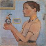 Paula Modersohn-Becker. Jeune fille tenant des fleurs jaunes dans un verre
1902. Tempera on cardboard, 52 x 53 cm. Kunsthalle Bremen-Der Kunstverein in Bremen, Brême. © Paula-Modersohn-Becker-Stiftung, Brême.