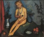 Paula Modersohn-Becker. Jeune fille nue assise, avec des vases de fleurs, 1906-1907. Tempera on canvas, 89 x 109 cm. Von der Heydt-Museum, Wuppertal. © Von der Heydt-Museum, Wuppertal.