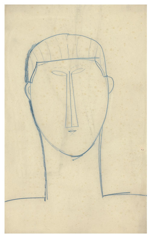 Amedeo Modigliani. Male Head and Shoulders, c1911. Blue crayon, 42.8 x 26.7 cm. Courtesy: Richard Nathanson, London.