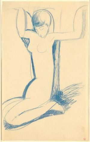 Amedeo Modigliani. Kneeling Blue Caryatid, c1911. Blue crayon, 43 x 26.5 cm. Courtesy: Richard Nathanson, London.