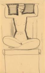 Amedeo Modigliani. Caryatid Seated on Plinth with Lighted Candles, n.d. Black crayon, 42.7 x 26 cm. Courtesy: Richard Nathanson, London.