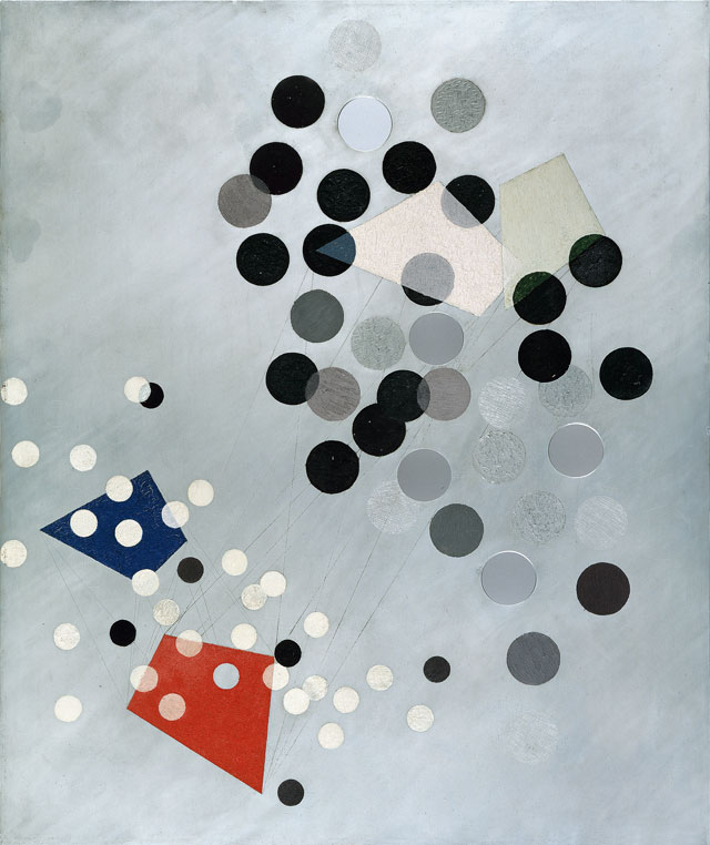 László Moholy-Nagy. Construction AL6 (Konstruktion AL6), 1933-34. Oil and incised lines on aluminium, 60 x  50 cm. IVAM, lnstitut Valencia d'Art Modern, Generalitat. © 2016  Hattula Moholy-Nagy/VG Bild-Kunst, Bonn/Artists Rights Society (ARS), New York.