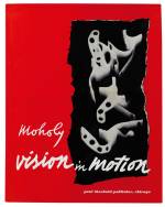 László Moholy-Nagy. Cover and design for Vision in Motion (Paul Theobald, 1947). Bound volume, 28.6 x  22.9 cm. The Hilla von Rebay Foundation Archive. © 2016 Hattula Moholy-Nagy jVG Bild-Kunst, Bonn/Artists Rights Society (ARS), New York.