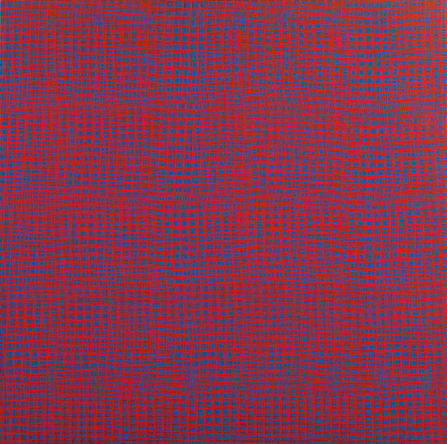 François Morellet. 5 trames 85°, 87°5, 90°, 92°5, 95°, 1959–69. Serigraphic ink on wood, 80 x 80 cm, edition 9 of 9. Courtesy The Mayor Gallery, London.