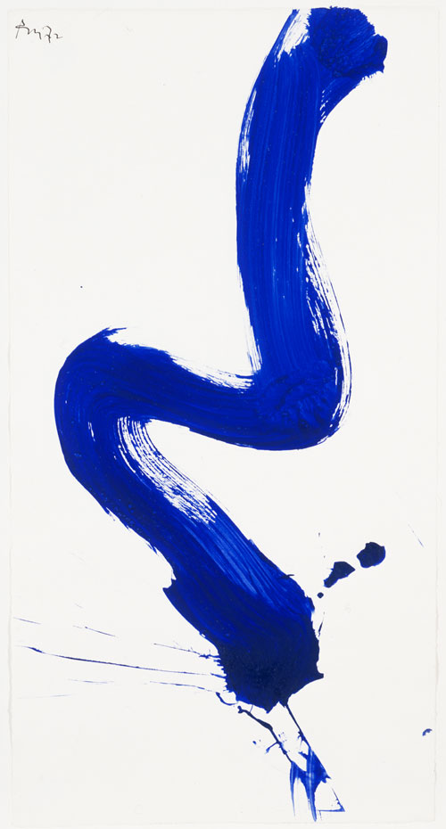 Robert Motherwell. <em>Blue Gesture Series No. 3</em>, 1972. Acrylic on paper, 55.9 x 29.2 cm (22 x 11½ in). © Dedalus Foundation, Inc. / Licensed by VAGA, New York, NY.