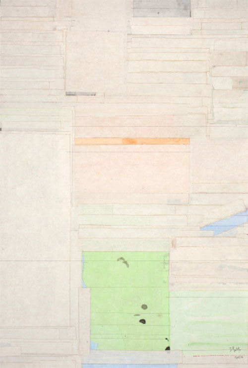 Liang Quan. Fresh Tea, 2010. Tea, colour, ink and rice paper collage, 90 x 60 cm.