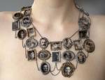 Ashley Gilreath. I Am Who They Were (neckpiece), 2011. Decal photographs, sterling silver, bronze, optical glass. Collection of the artist. Photograph: Michael Webster.