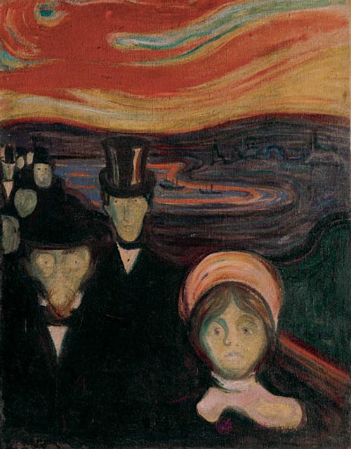 Edvard Munch. <em>Angst</em>, 1894. Oil on canvas 37 x 29 1/8 in (94 x 74 cm). Munch Museum, Oslo (c) 2006 The Munch Museum/The Munch-Ellingsen Group/Artists Rights Society (ARS), New York.